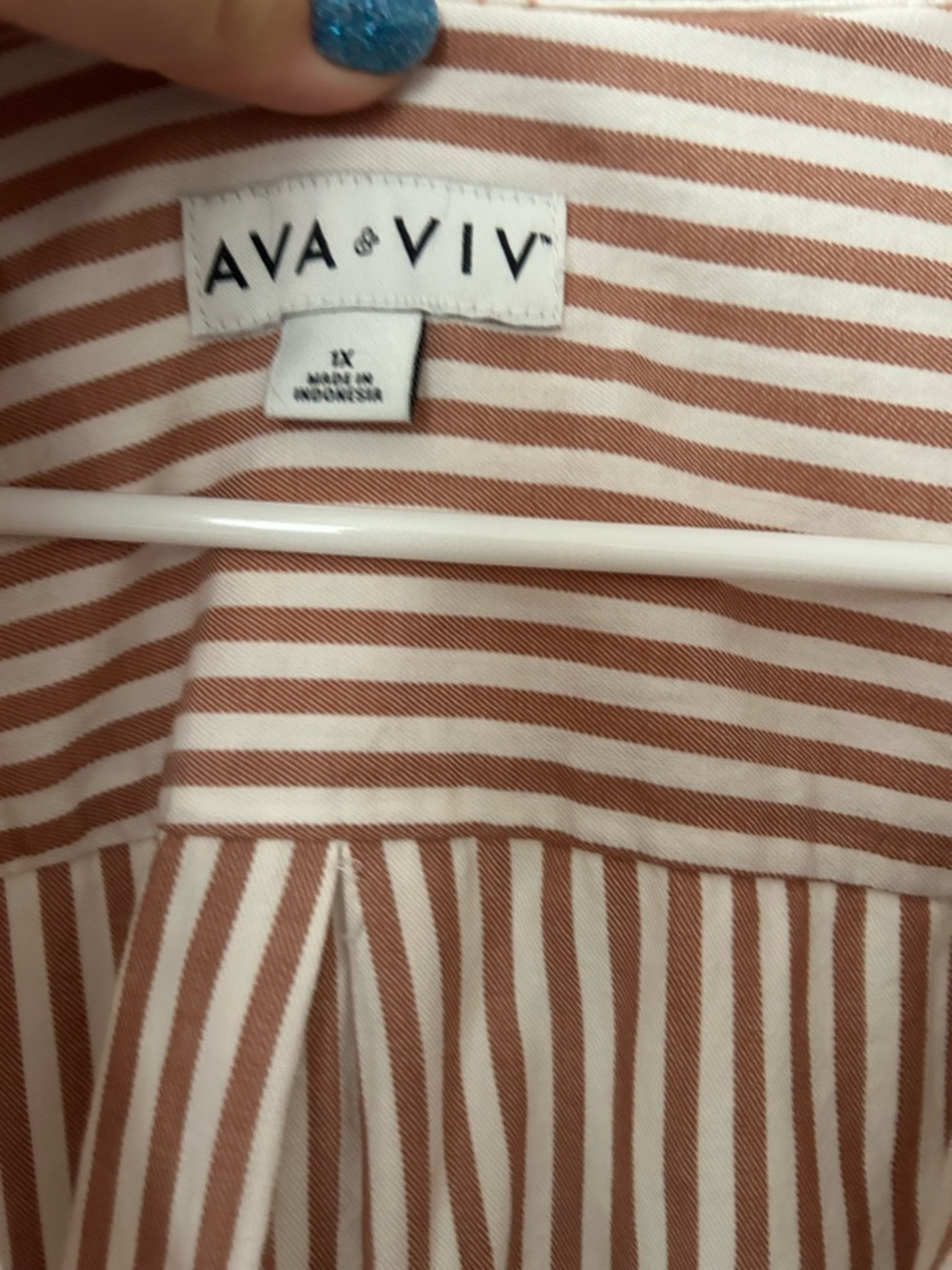 Ava & Viv White and Tan Striped Shirt Dress - Picture 2 of 2